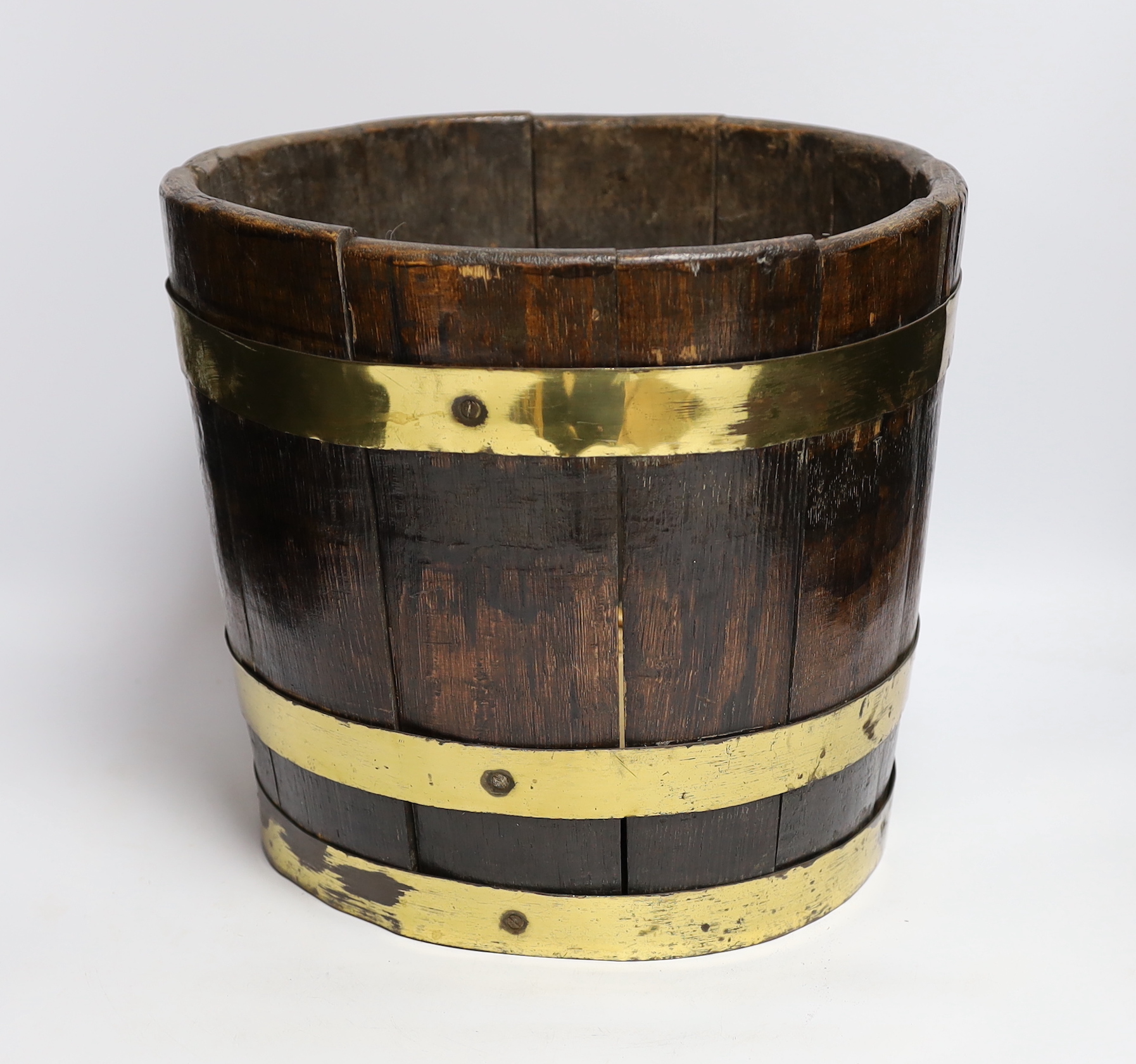 A coopered oak log bin, 30.5cm